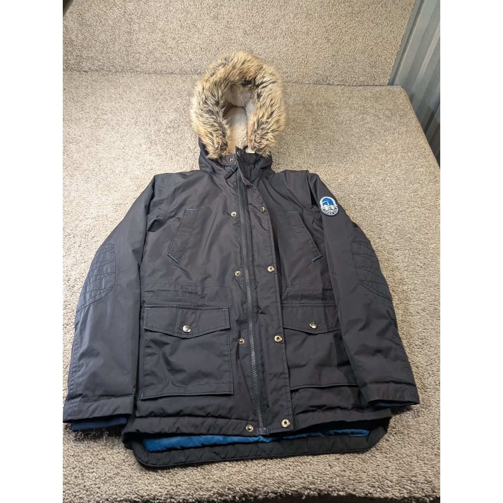 Lands End Boys Medium 10-12 Expedition Down Parka Black Faux Fur Hood Jacket